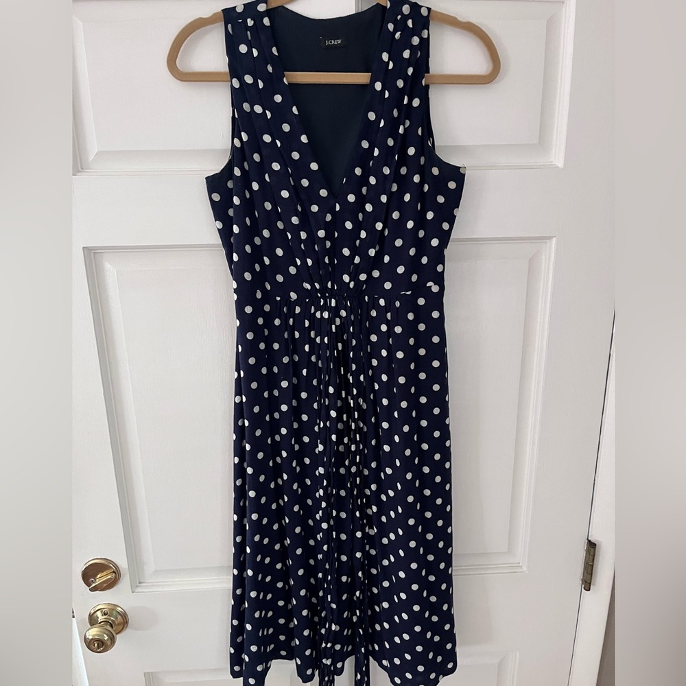 Polka Dot Sleeveless Dress - Navy and White
